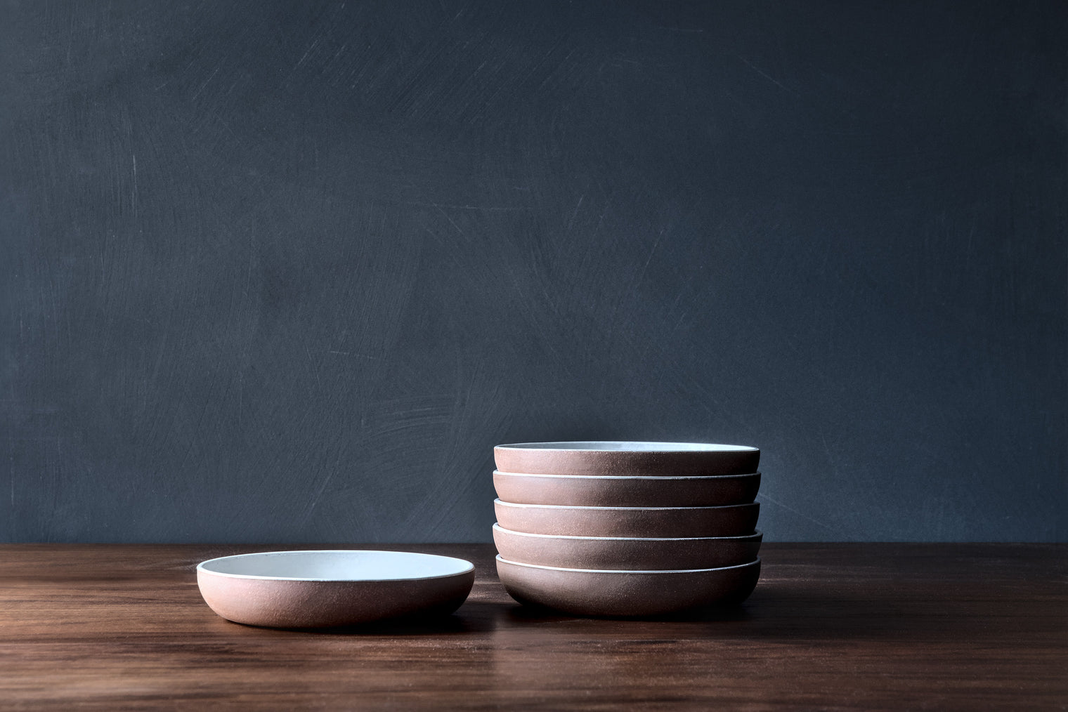 White Deep Plates on Red clay - Set of 6