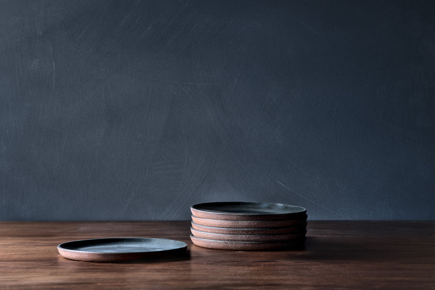 Charcoal Dinner Plates on Red Clay - Set of 6