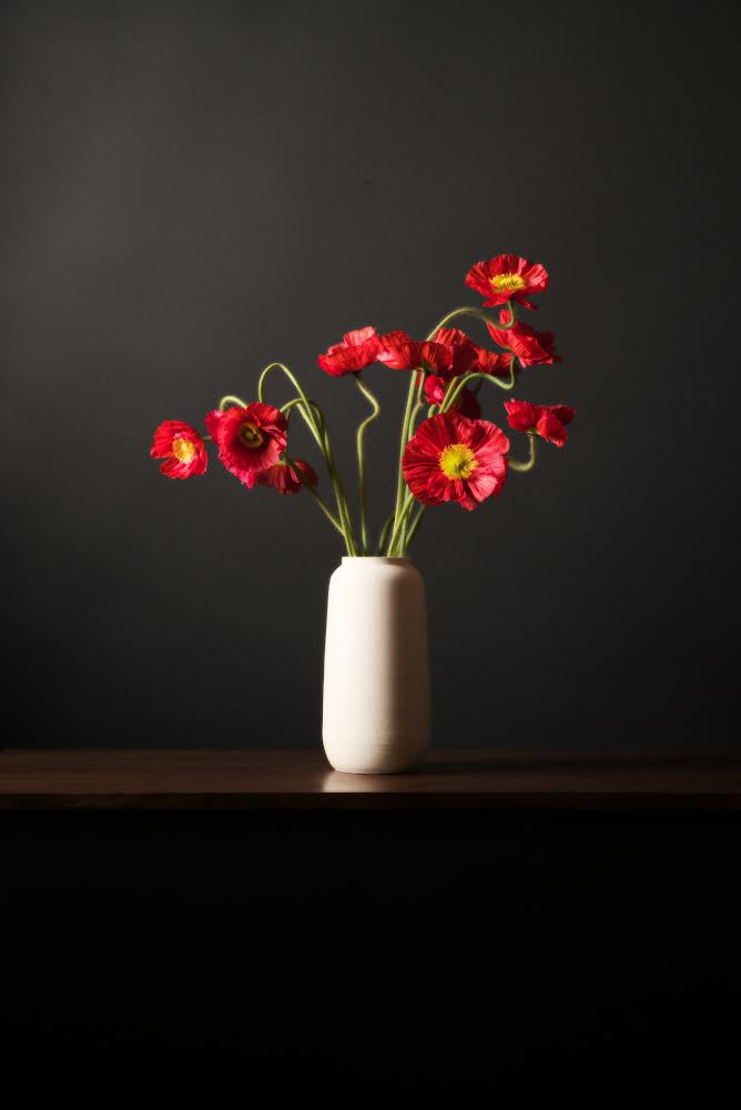 Poppies by Flowerpsycho in white ceramic vase by L'Impatience